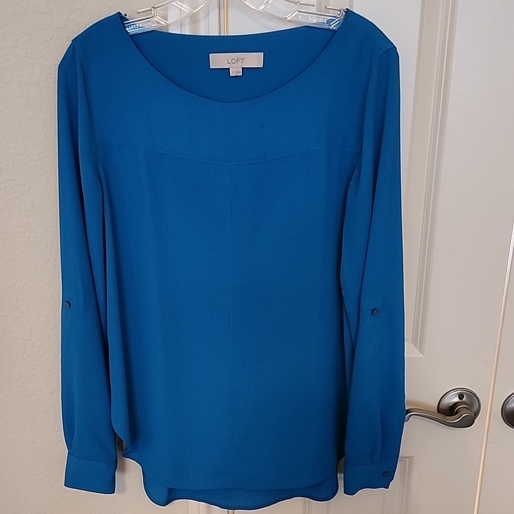 LOFT Blue Long Sleeve Crew Neck Blouse
